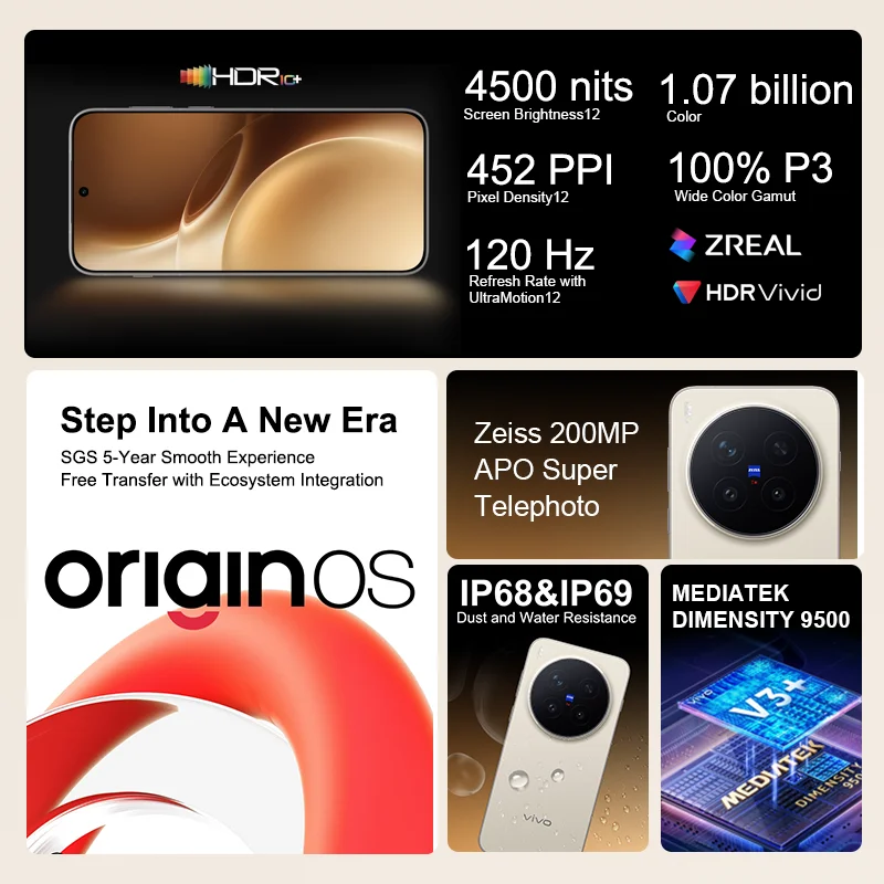 2025 جديد VIVO X300 Pro 5G الهاتف الذكي Mediatek الأبعاد 9500 6.78 بوصة 120 هرتز شاشة AMOLED 6510 مللي أمبير 200MP APO عدسة تليفوتوغرافي فائقة #1