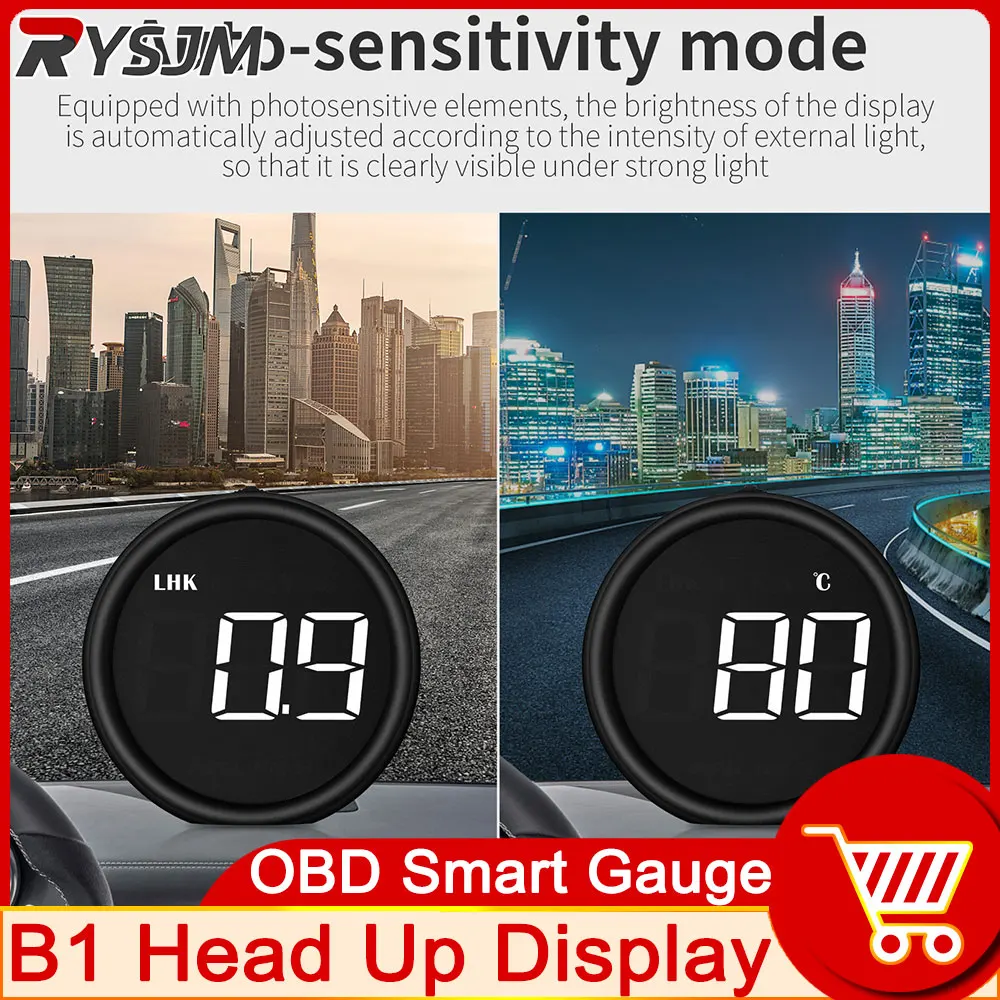 

B1 Speedometer OBD2 HUD Car Head Up Display Projector Alarm EOBD Auto Fuel Consumption Volt Meter Water Temperature Gauge