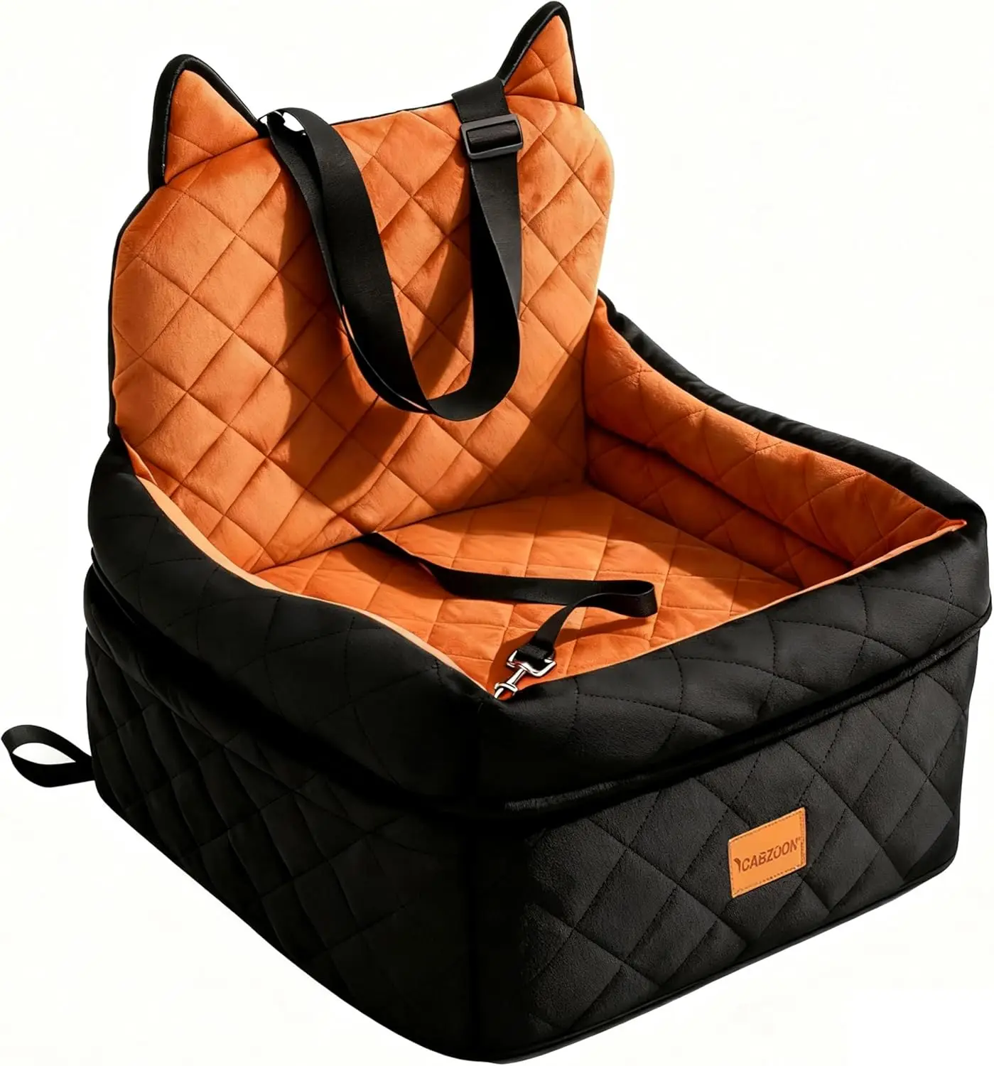 

Автокресло для собак для маленьких/средних собак до 35 фунтов, приподнятая подушка с моющимся чехлом и карманами для хранения, черно-оранжевый