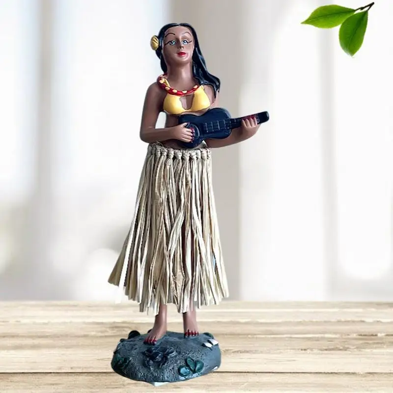 Hawaiian Dashboard Doll Ornament Girl Bobbleheads Hawaiian Figurine Portable Girl Bobble Shaking Head Dancing Toy For Cars Suvs