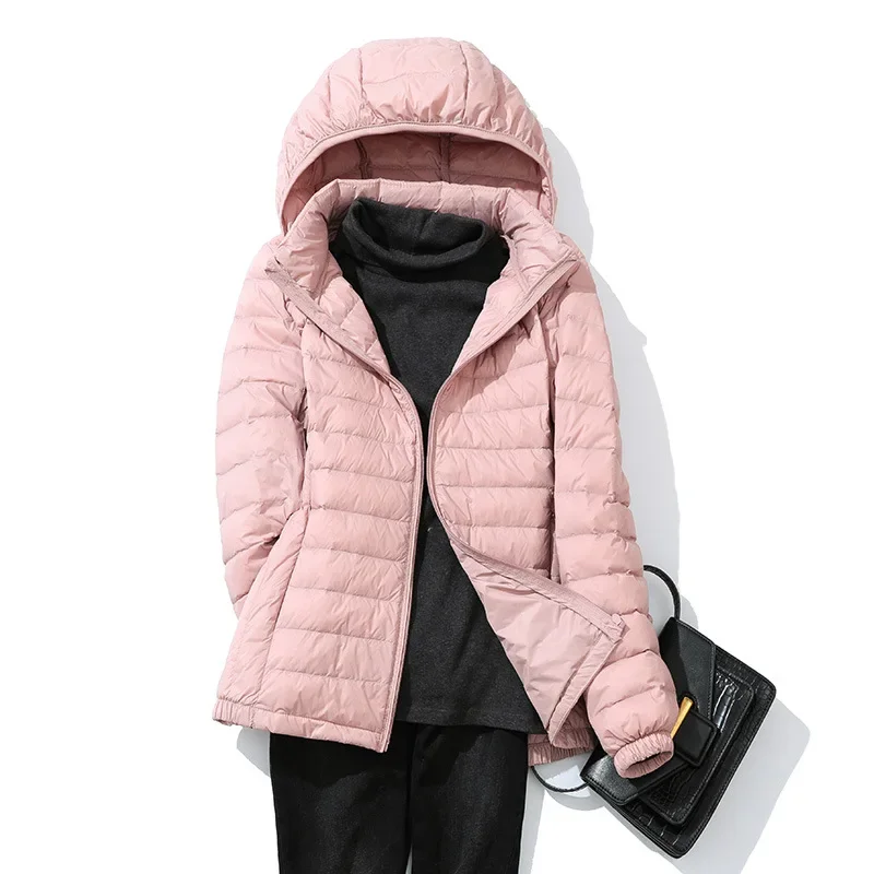 Women Ultra Light Down Jacket 90% White Duck Down Spring Outwear Hat Detachable Puffer Jacket Slim Coat Female Clothing