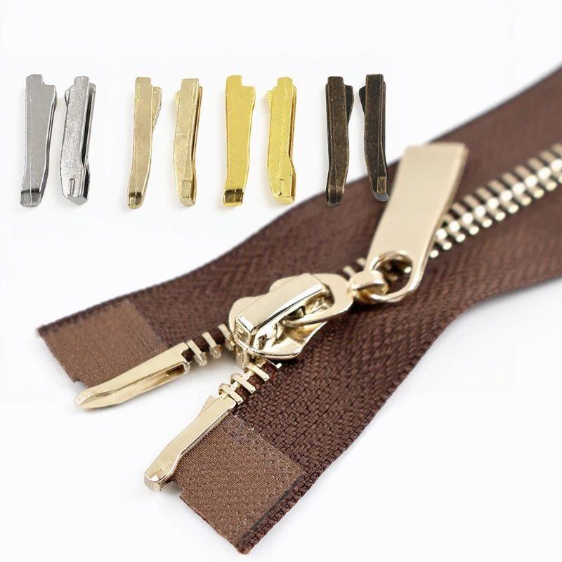 

10-50P Meetee 3#5#8#10# Metal Zipper Stopper Double Slider Zippers Plug Non-Slip Zip Repair Kit Sewing Zips End Clip Accessories
