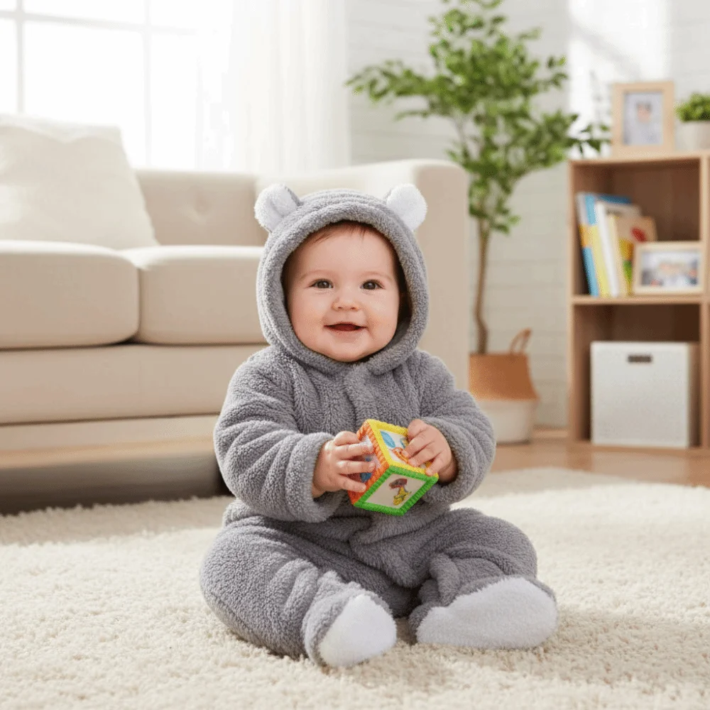 

Cute Warm Baby Jumpsuits Long Sleeve Hooded Infant Rompers 3-6 Months Newborn Onesie Newborn