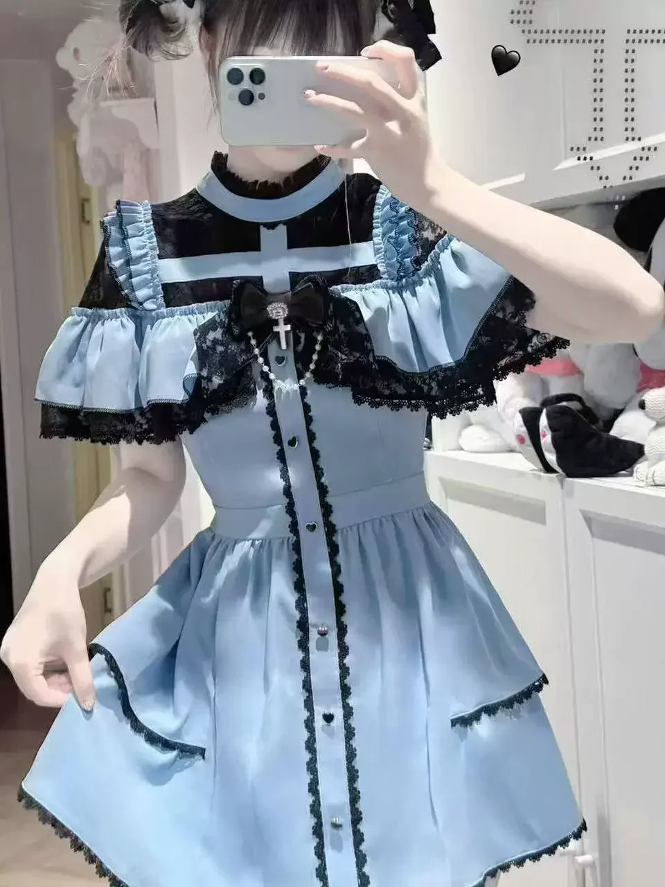 IMU Original Japanese New Mine Bow Lace Dress Set Subculture Gothic Y2k Short-sleeved Top Shorts 2-piece Set Lolita Womens Outif
