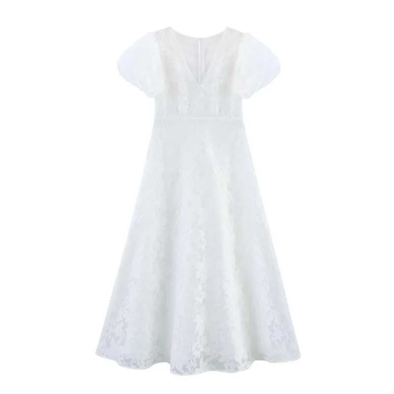 

2025Summer New French style design Puff SleevevCollar Waist-Tight Elegant Dress