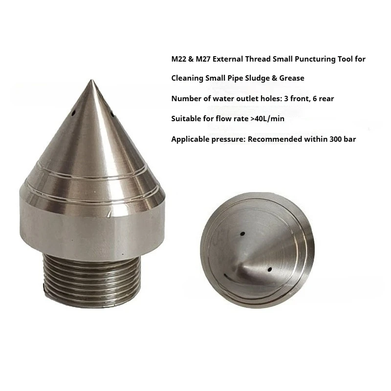 3/8" 1/2" 3/4" M22 CHISEL POINT NOZZLE Sewer Jetter Nozzle High Pressure Drain Jetter Hose Nozzle with Stainless Steel 5000 PSI