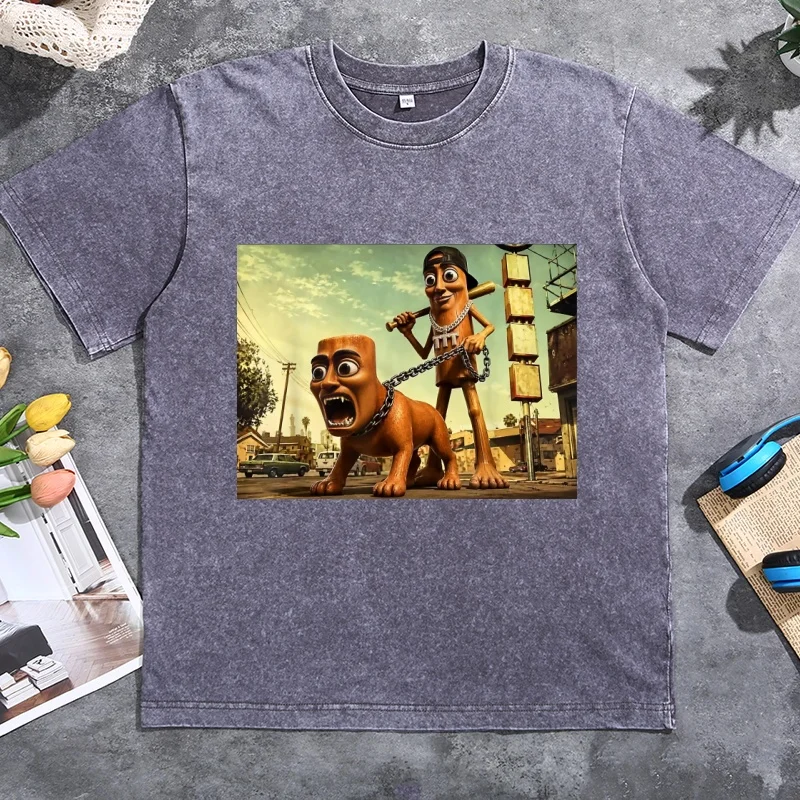 Triple T Tung Sahur Tuff Dog Lustiges Brainrot Meme T-Shirt Unisex Baumwolle Vintage Gewaschen T-Shirts Übergroß Hochwertig Lässig – Detail 3