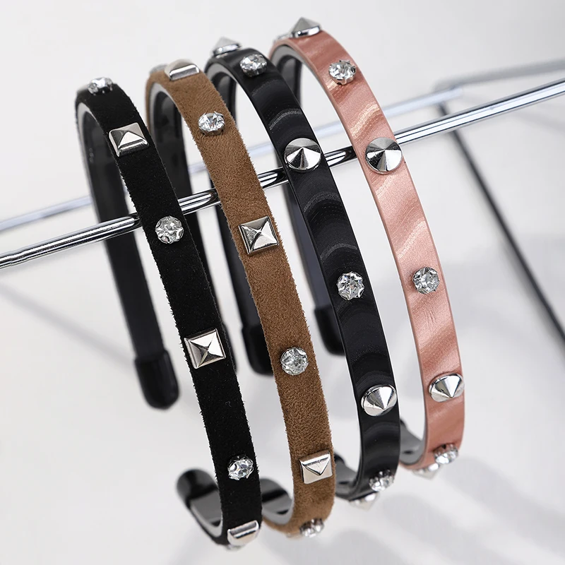 

1/4Pcs Suede Diamond Rivet Bangs Hairband Premium High Stretch For Daily Life Stage Performance And Various Occasions
