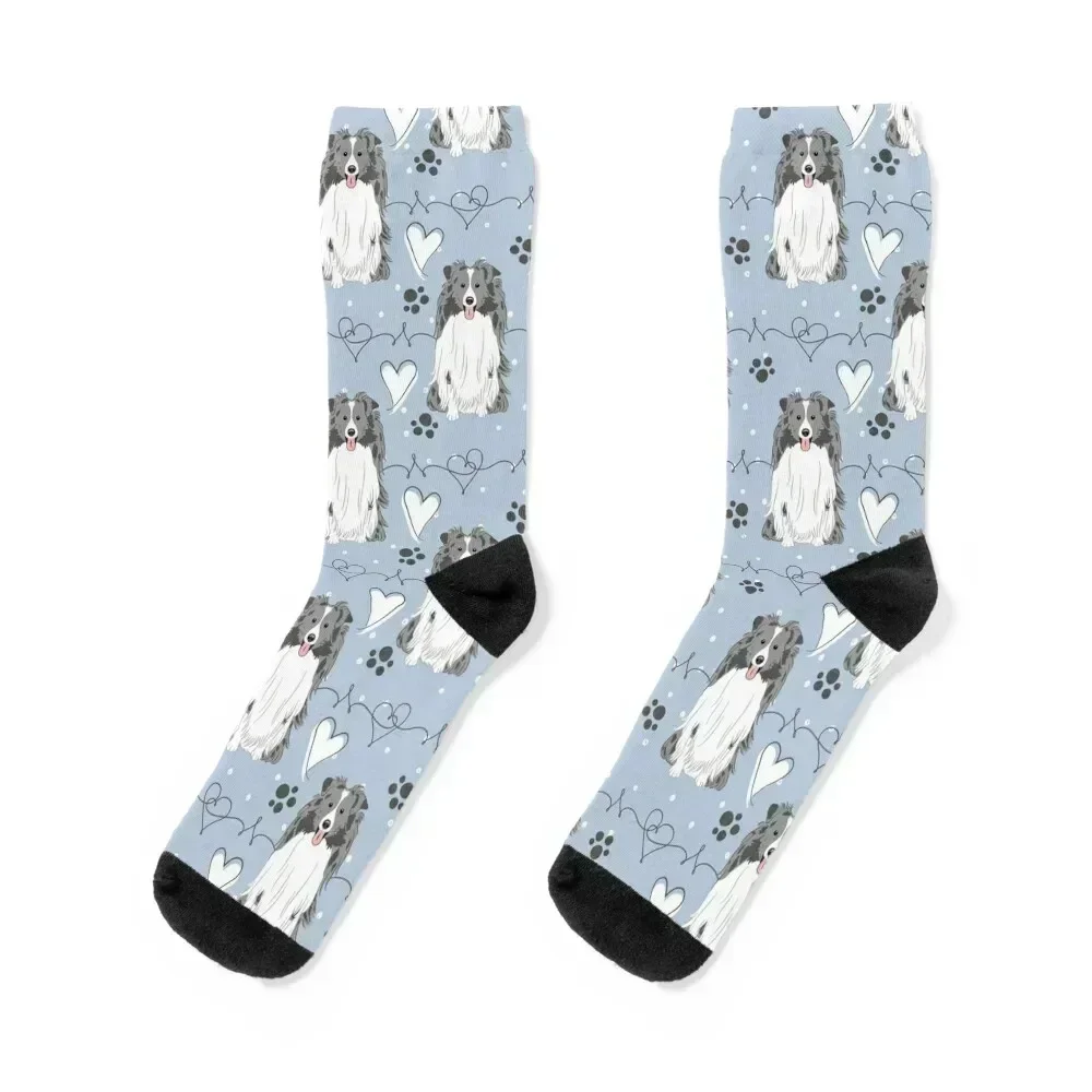 

LOVE Blue Sheltie Dog Shetland Sheepdog Socks Wholesale aesthetic Thermal man winter Socks Women Men's
