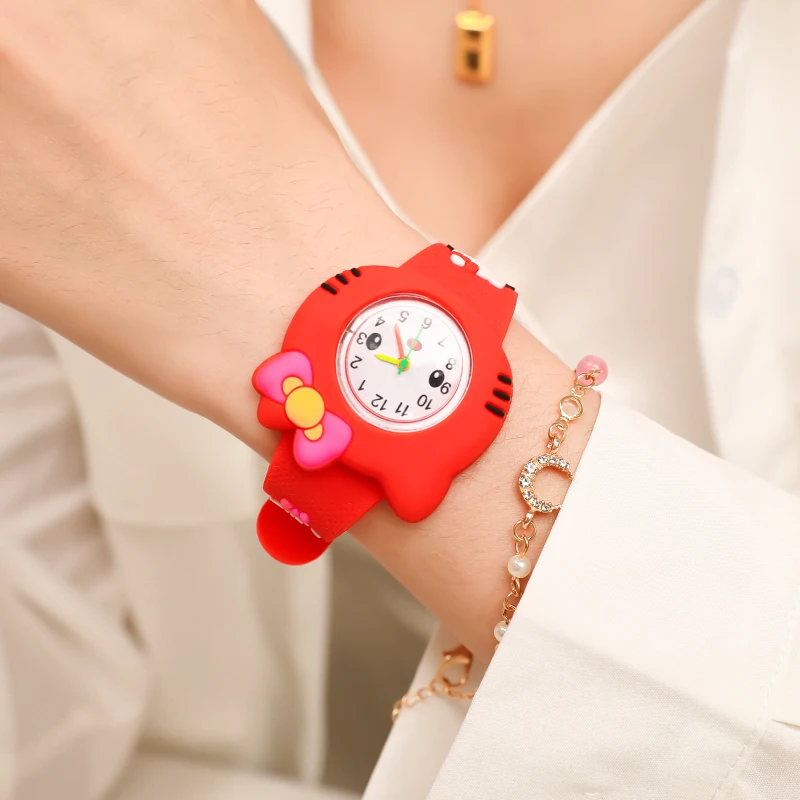 Cartoon watch for children students with cute and adorable cat