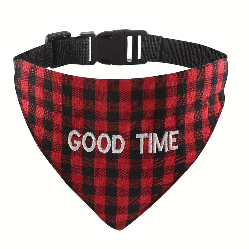 Personalized Embroidered Pet Bandana Custom Name Dog Cat Triangle Scarf Adjustable Pleated Collar with Quick Release Buckle view 5
