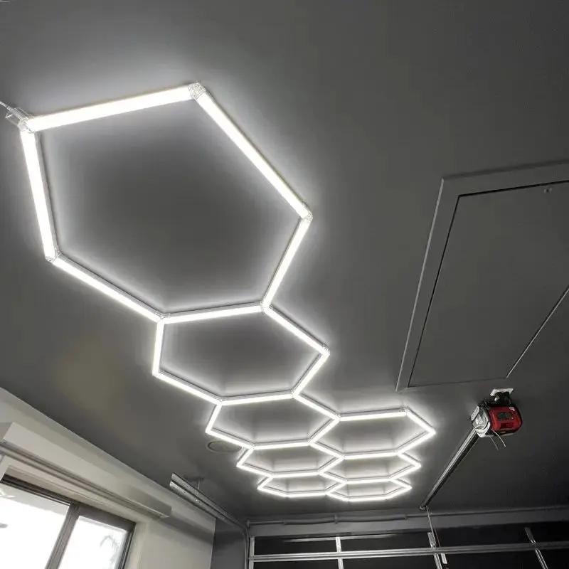 Hot Hexagon Garage Led Ceiling Light 110V/220V Honeycomb Led Tube Lighting For Car Detailing Workshop Barbershop Hair Salon Gym