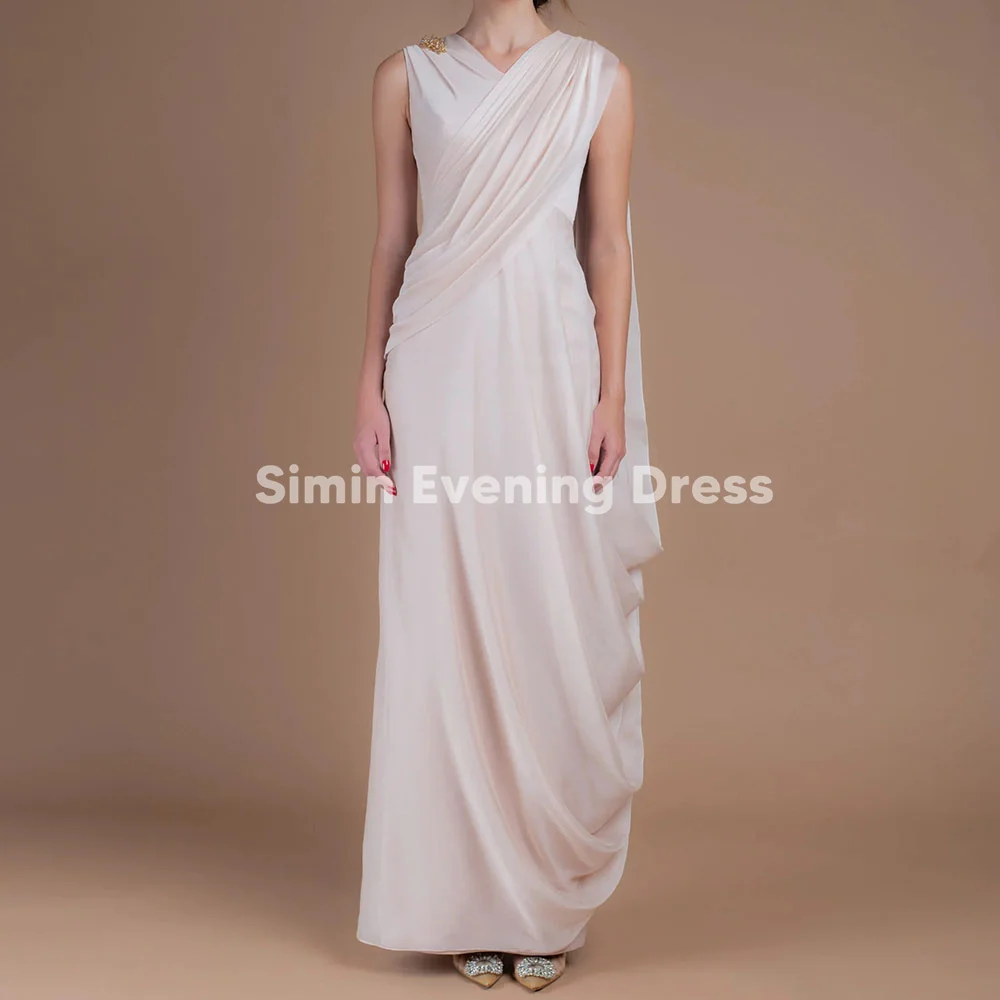 

Simin Women's Customized V-Neck Sleeveless Beaded Luxury Evening Dresses With Pleats Straight Floor-Length Elegant Dresses 2025