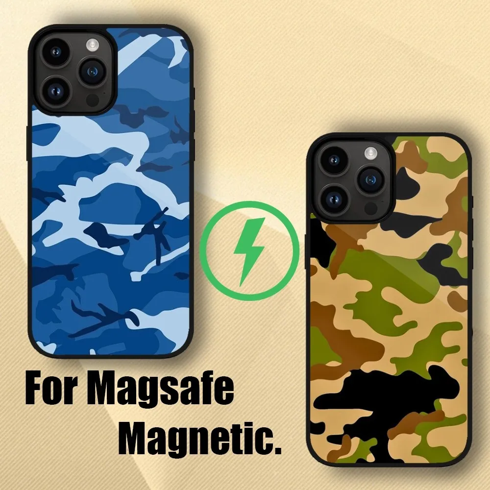 Tarnung Bild Handy hülle für iPhone 15 14 13 12 11 Pro Max Plus Telefon drahtlose magnetische