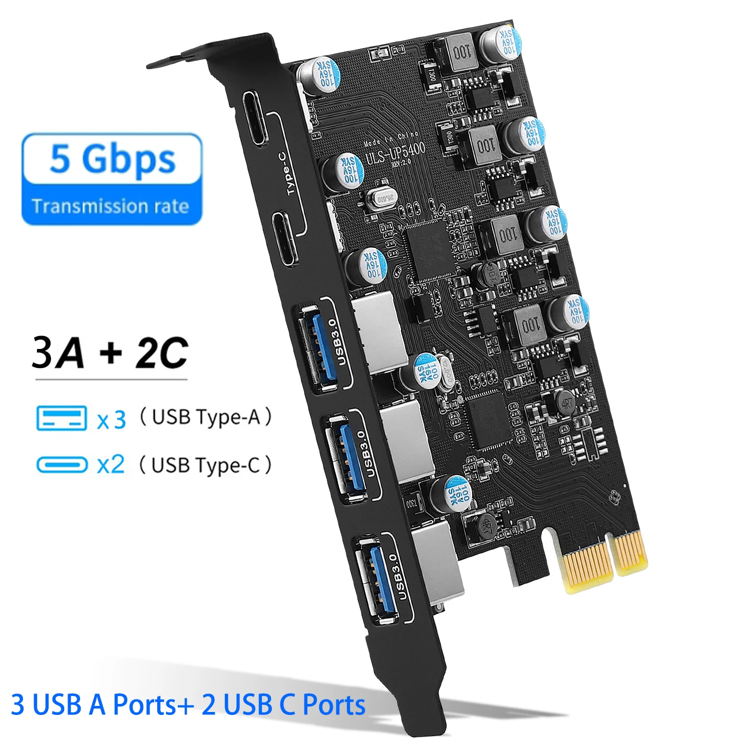 Type C USB 3.2 Gen1 PCIE Card Hub USB 3.0 PCI Express Board 2*USB