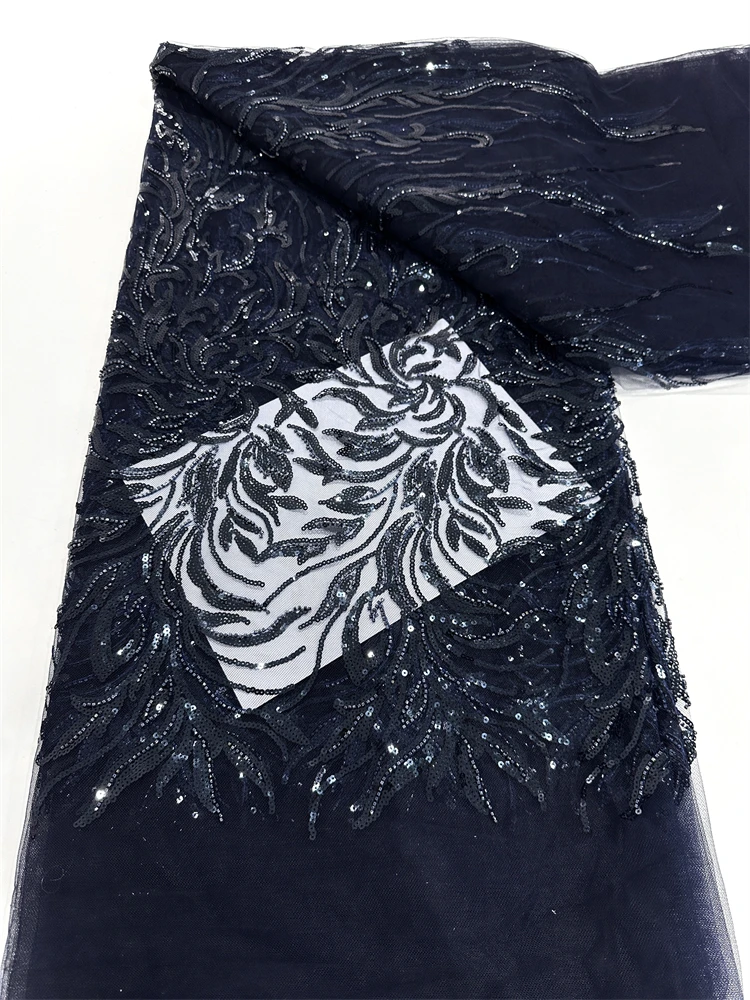 Top Selling Luxury Beaded Lace High Quality Fabric 2025 Embroidery Brown 5 Yards Lace Fabrics African Lace For Prom Dress