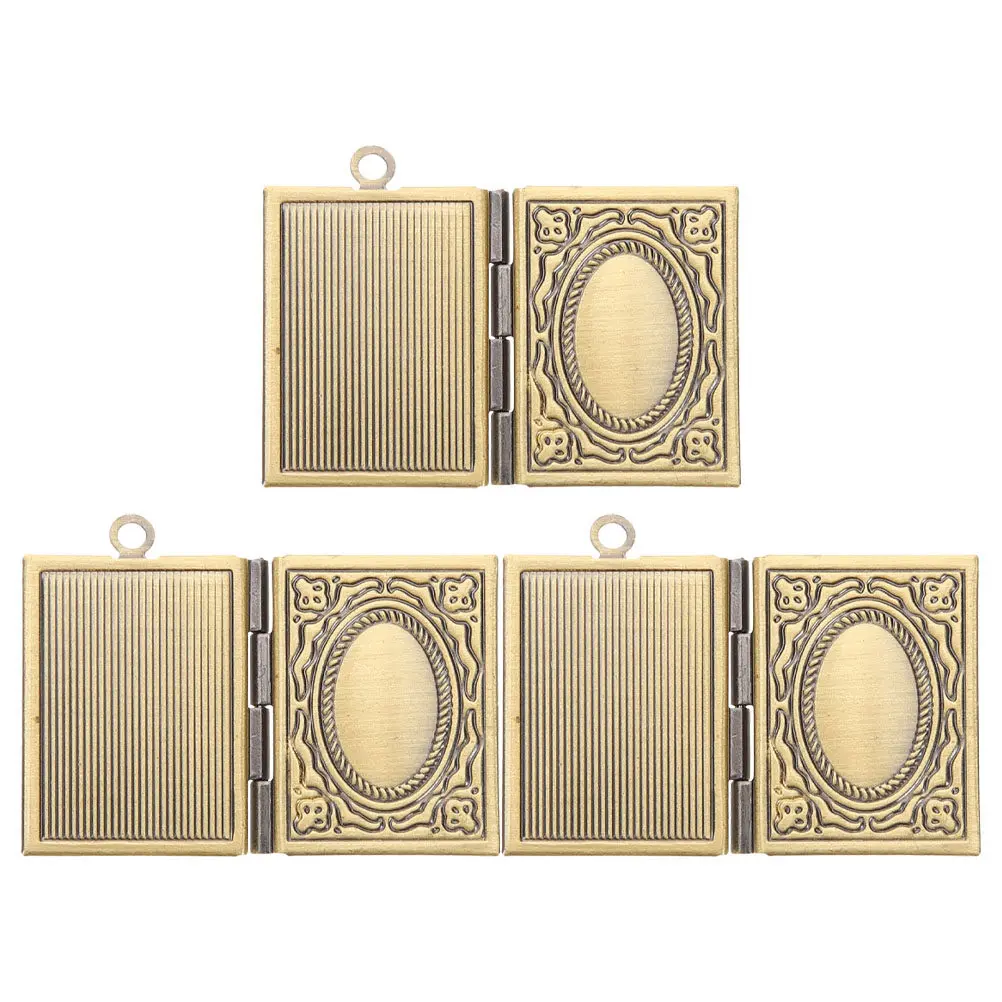 3Pcs Vintage Book Locket Necklace Pendant Open Photo Frame Charm Elegant Jewelry DIY Necklace Locket Lockets for Women - view 3