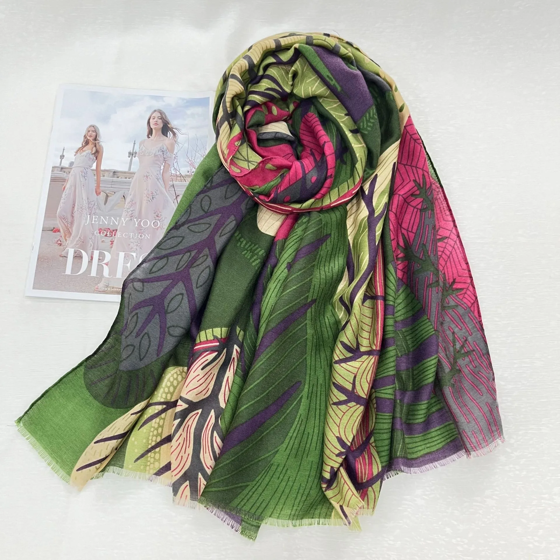 Women Vintage Ethnic Branch Print Scarf Spring Autumn New Soft Fabric Fashion High-Grade Texture Multi-Function Shawl