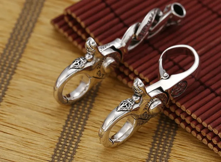 S925 Sterling Silver Jewelry Personalized Fashion Retro Thai Silver Six Character True Words Diamond pestle Men\'s Belt Chain Key