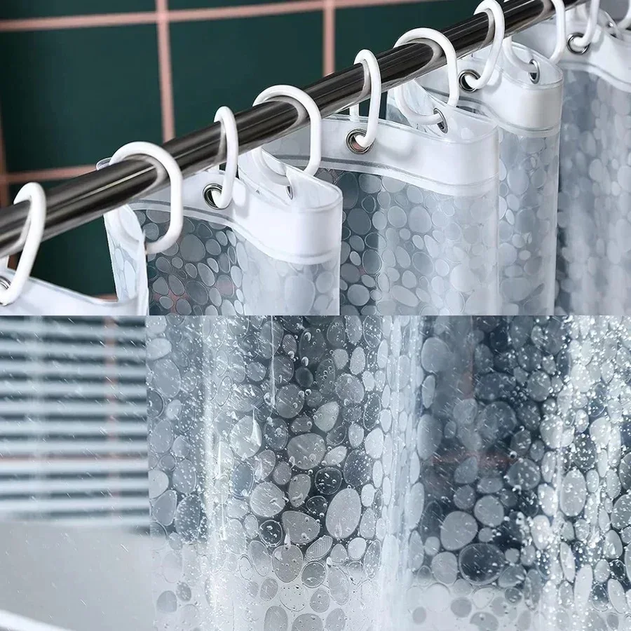 1 Stück wasserdichter, transparenter Duschvorhang, Kieselsteinmuster, PEVA-Badevorhang mit Untermagneten, Kunststoff-Badevorhang für Badewanne – Detail 3