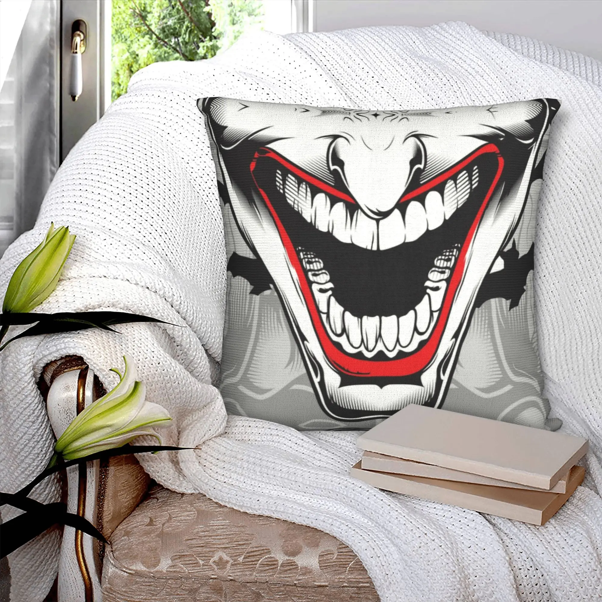 Nordic Style Horror Evil Clown Cushion Cover 40x40cm Soft Joker Pillow for Car Square Pillowcase Bedroom Decoration