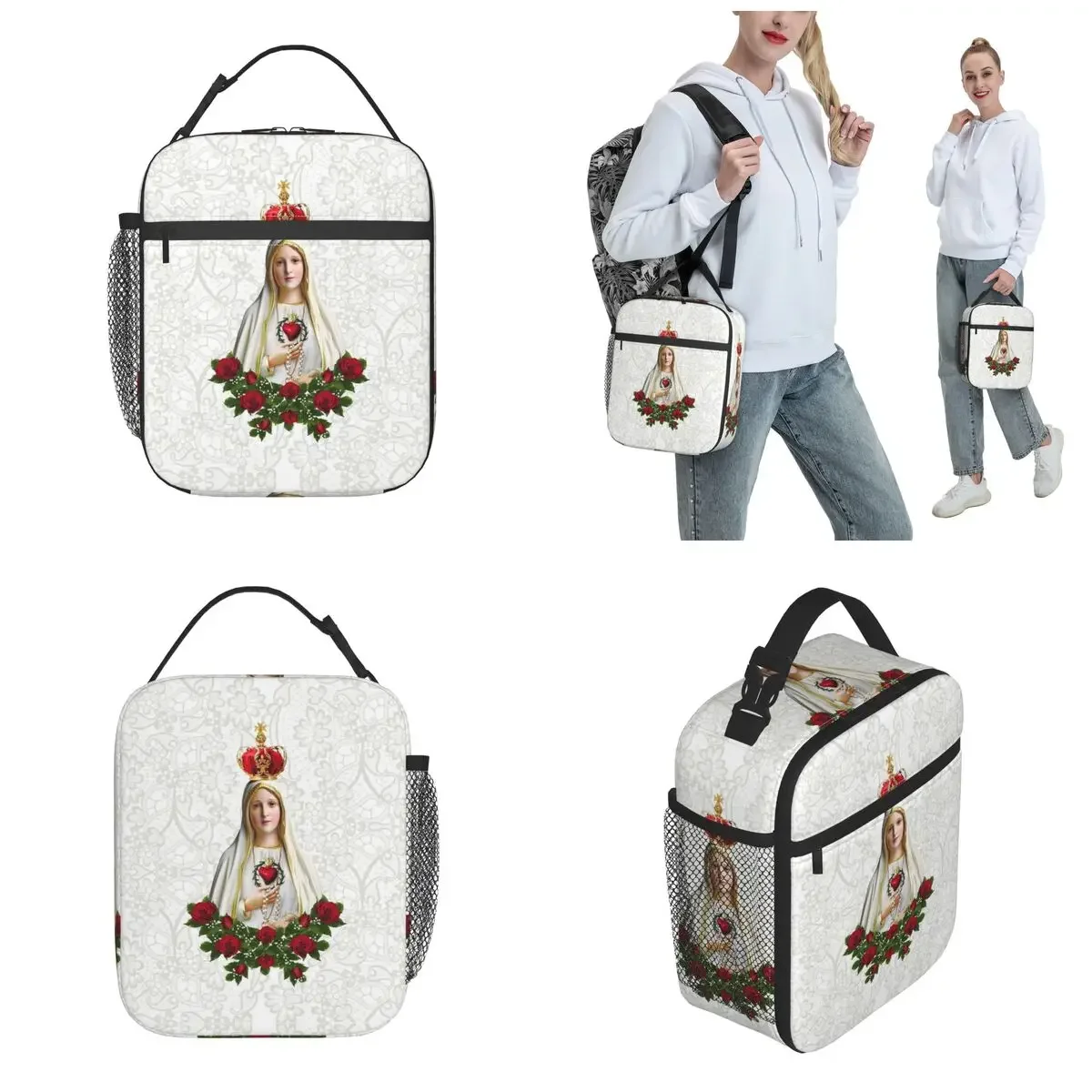 Our Lady Of Fatima Virgin Mary Lunch Bag for Work Rosary Catholic Portable Food Bag Container Cooler Thermal Lunch Boxes