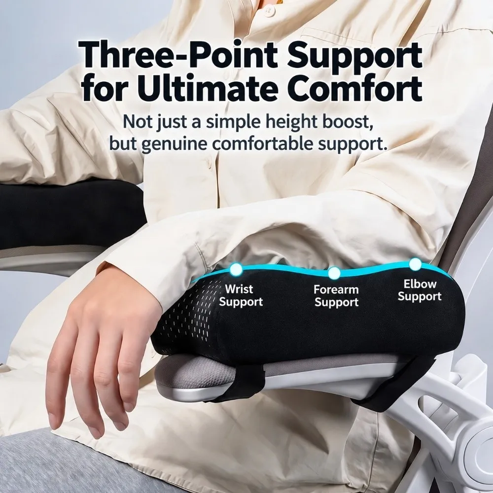 Memory Foam Chair Armrest Pad Thick Sponge High Elastic Armrest Heightening Cushion Curved Surface Detachable Cover