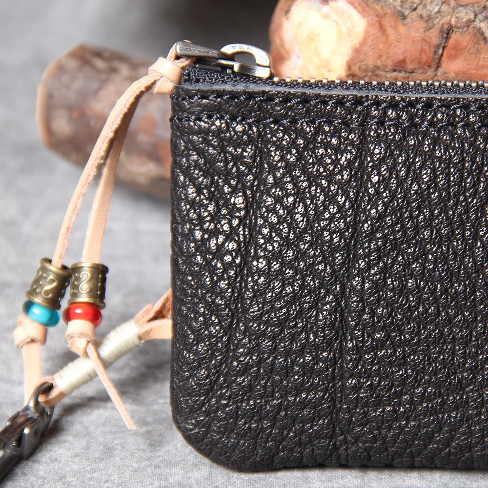S.WORKER Klassische Echtleder-Minibrieftasche Retro-Reißverschluss-Münzbörse Kreditkarten-Organizer – Detail 8
