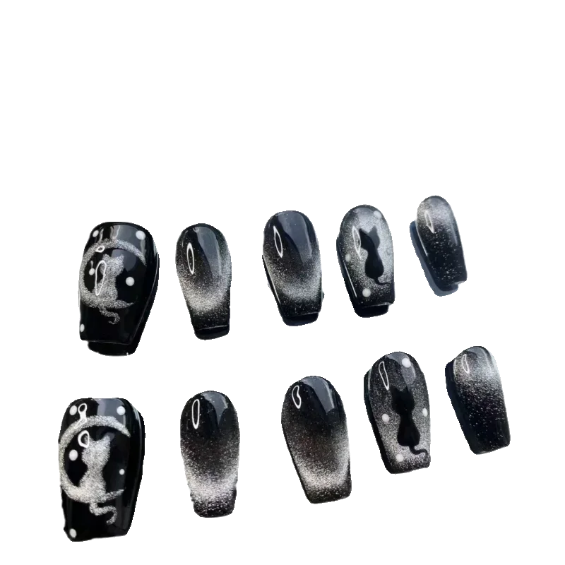

*Pure hand-worn nail art, hand-painted civet worshipping the moon, exquisite, sweet and cool, advanced sense