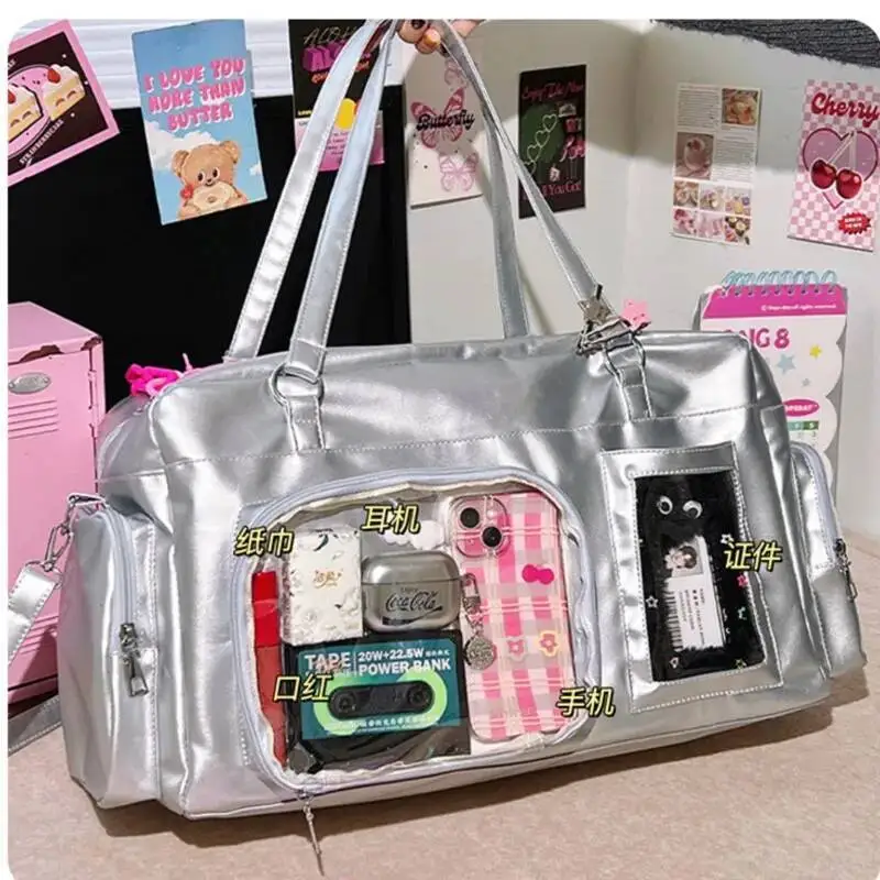 Bloom Haruku Sier Itabag Women Fashionable Lightweight Large Capacity Fiess Bag Female Sports Travel Crossbody Bags New