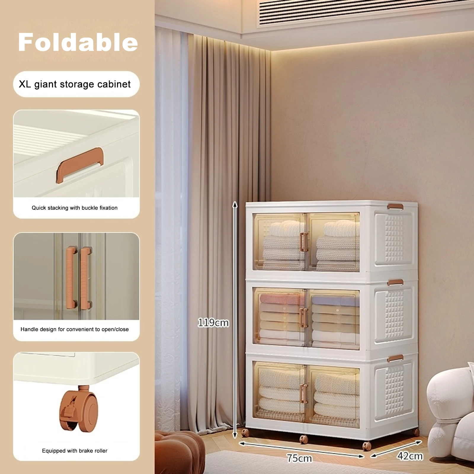 75 x 42cm Foldable Multi-Layer Storage Box Locker Folding Wardrobe Clothes Storage Cabinet Removable Transparent Plastic Cabinet