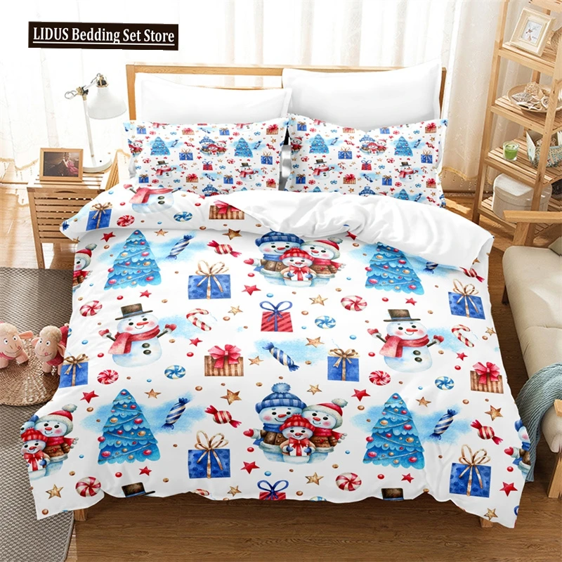 Merry Christmas Duvet Cover Set Twin King Queen Cartoon Santa Claus Bedding Set Polyester Christmas Gingerbread Man Quilt Cover