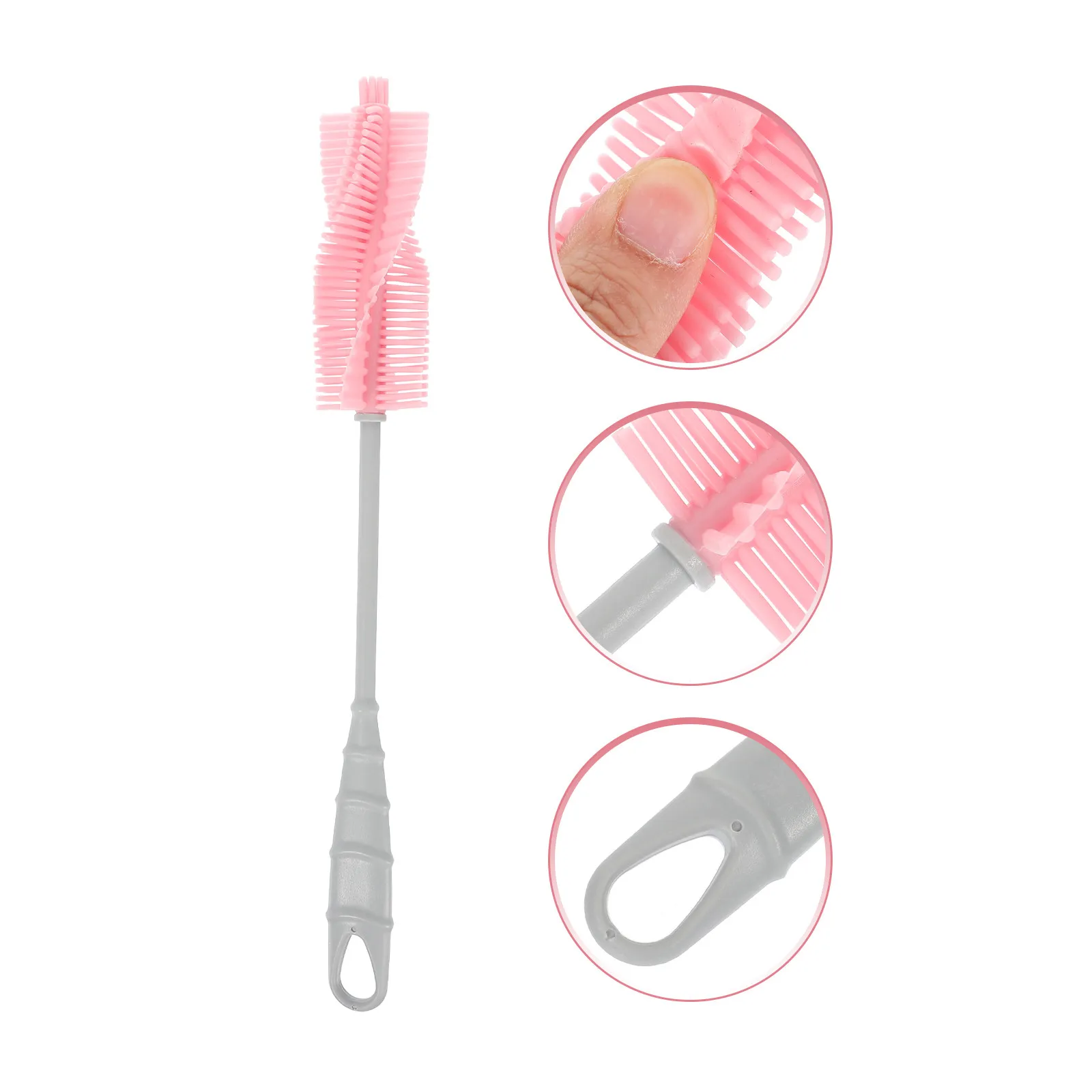 

Pink Silicone Feeding Bottle Brush Long Handle Cleaning Cup Glassware Silicone Brush Hard-to- Kitchen Tool