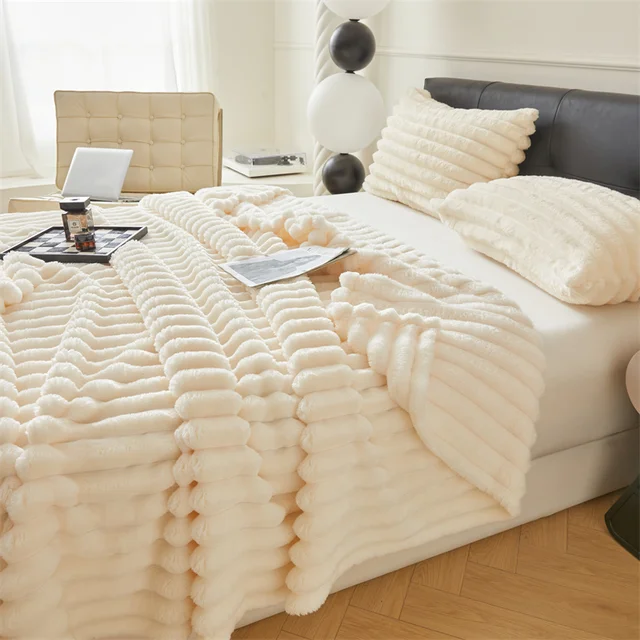 1pc Throw Blanket for Bed - 250GSM Soft & Warm Fluffy Blanket, Decorative Striped Blankets for Winter  Nap / Sleep 5