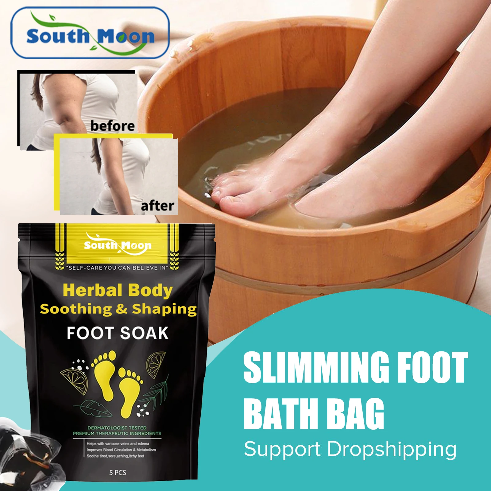 

Slimming Foot Bath Improve Sleep Blood Circulation Shaping Firming Belly Thigh Removing Cellulite Weight Loss Foot Bath Bag 5pcs