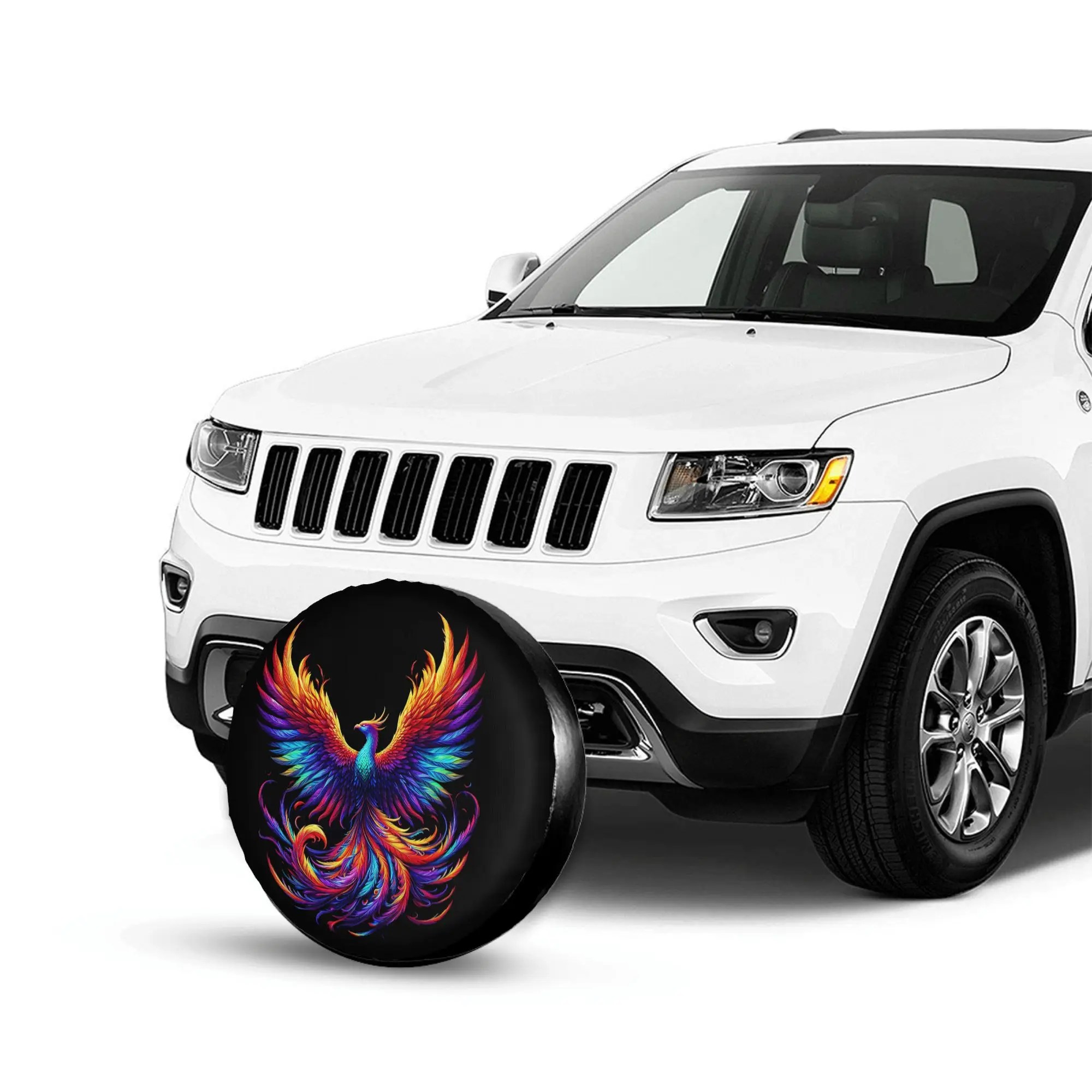 

1pc Phoenix Print Car Spare Tire Protection Cover | Suitable For 14-17 Inch Tires, Polyester Material, Universally Applicable Fo
