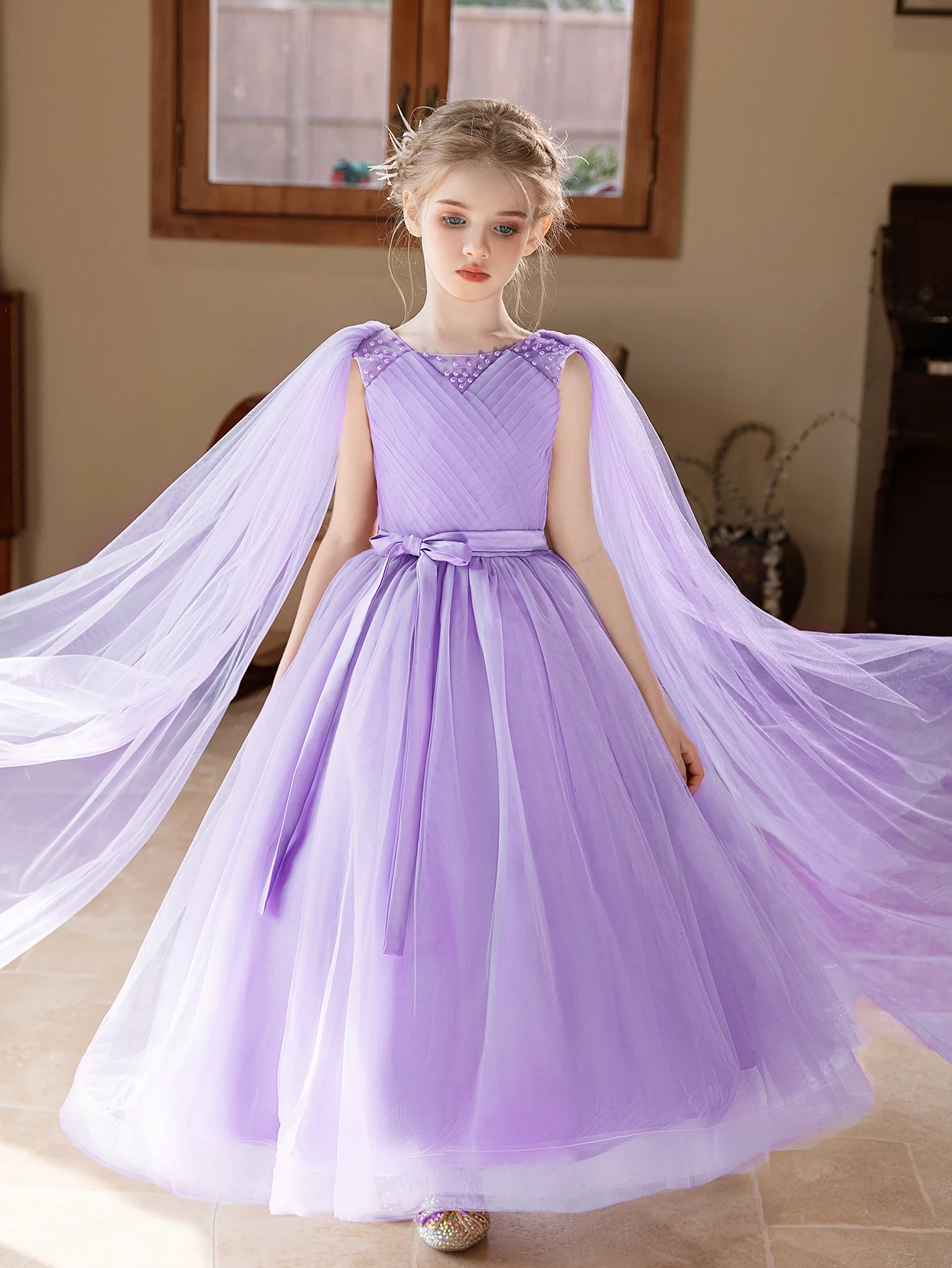

Elegant Purple Long Gauze Dress Suitable For Girls Flower Girl Party Dress Birthday Party Bridesmaid Dress