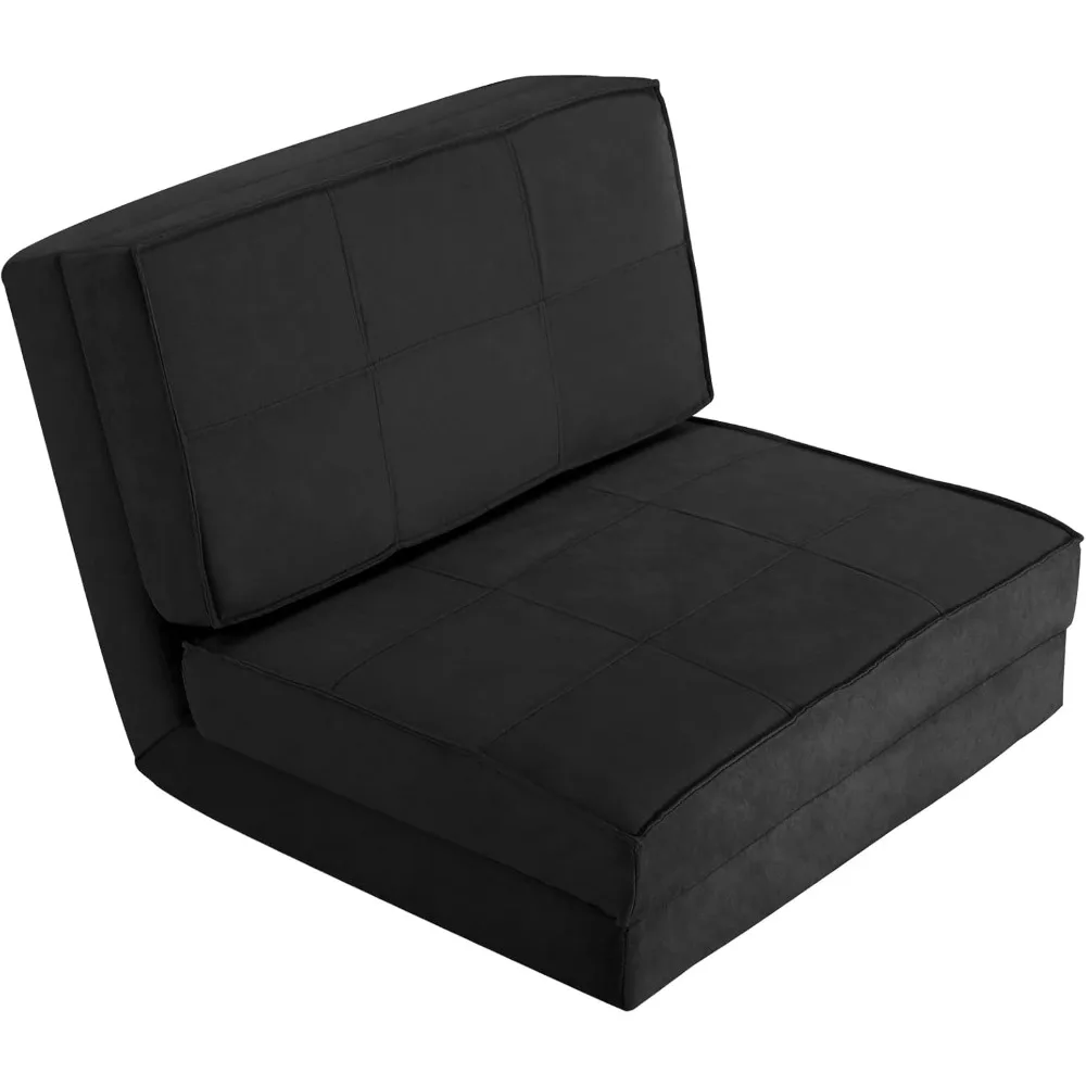 

Convertible Flip Chair, 5-Position Adjustable Triple Fold Down Sofa Bed, Steel Frame, Soft Suede Fabric