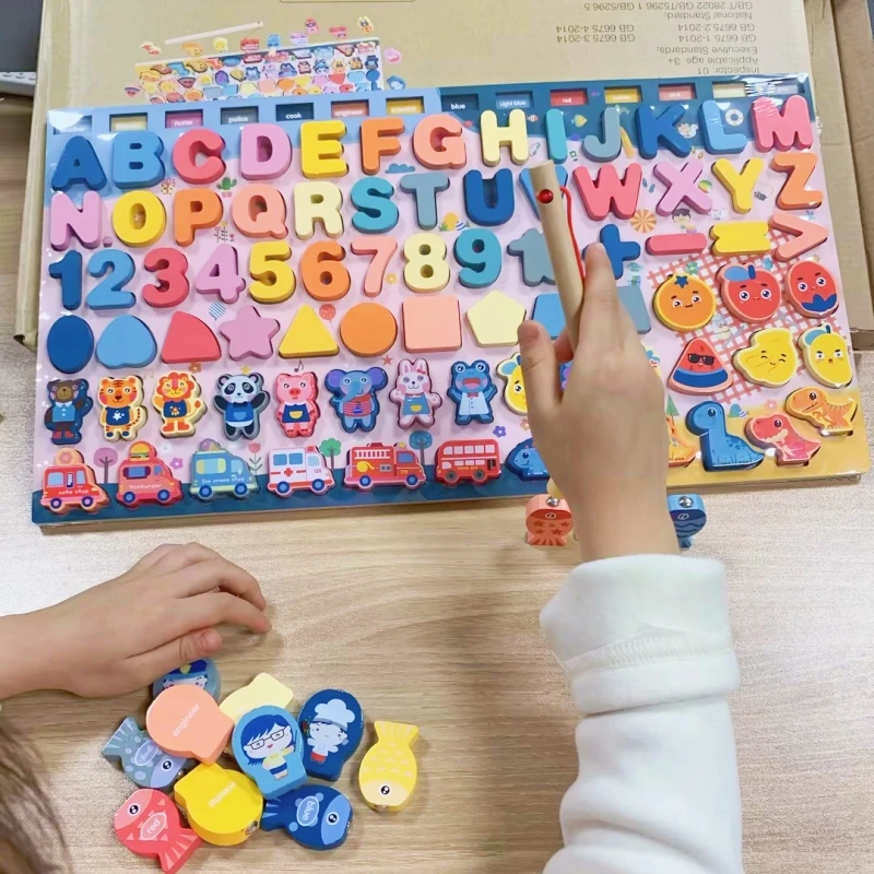 Wooden Puzzle Fishing Number Matching Count Board Shape Color Math Magnetic Toys For Toddlers Kids Montessori Educational