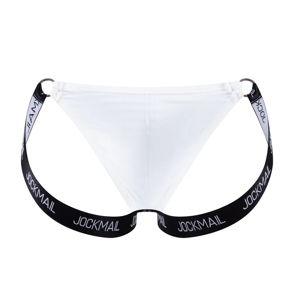 Jockmail Exotic Apparel Ice Silk Translucent Open Crotch Exotic Pantie Embroidered Letters Sexy Sissy Thong Buckle Gay Underwear