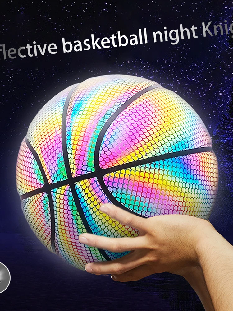 Luminous Basketball Replacement Holographic Glowing Reflective Basketball Luminous Glow Ball for Daily Exercise