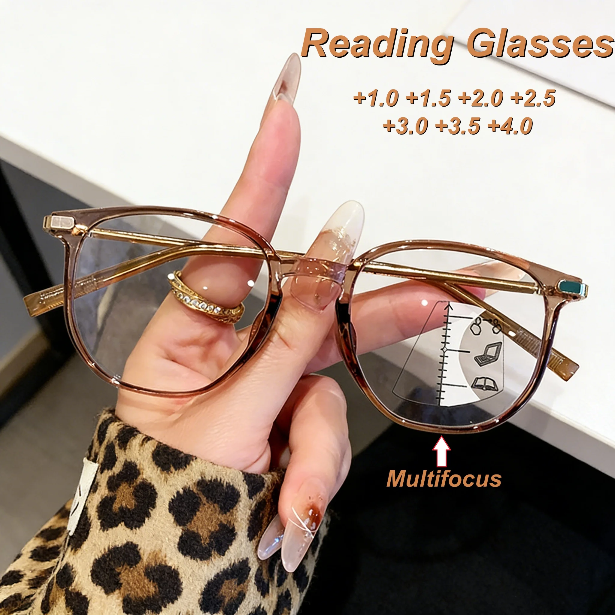 

New Fashionable Personalized HD Multi Focus Women's Reading Glasses Retro Neutral Long Short Dual Use Anti Blue Light Glasses