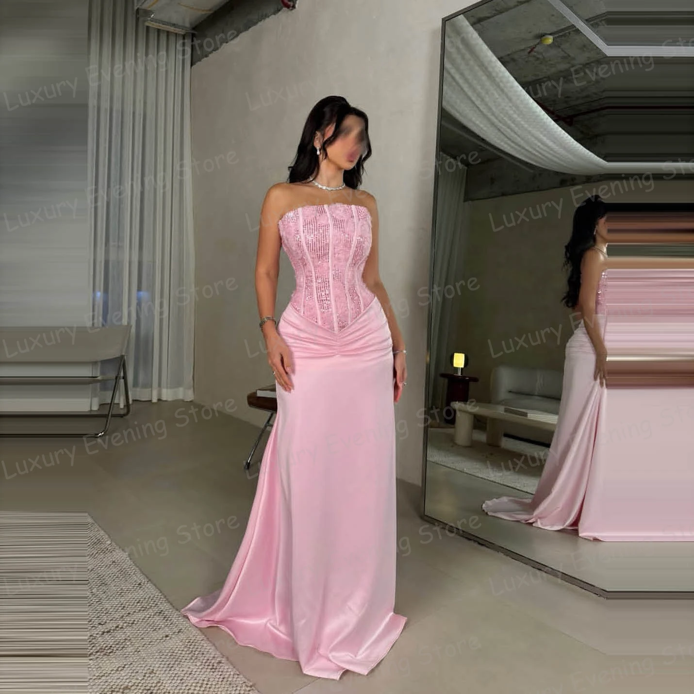 

Luxury Pink Shiny Evening Dresses Woman Sexy Sequined Backless Sleeveless Prom Gowns Party Backless Vestidos De Novia Customized