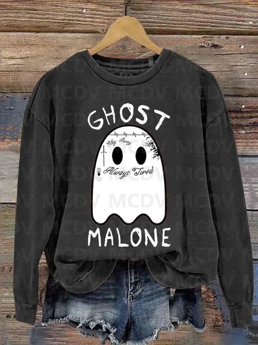 Ghost Malone Sweatshirt kasual wanita, Pullover kasual cetakan 3D Halloween