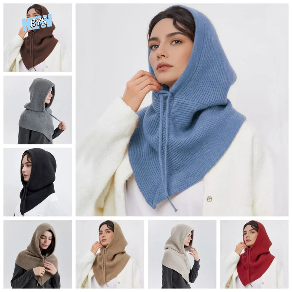 

Простая однотонная балаклава-шапка, теплый вязаный воротник-капюшон, утолщенная шапка-пуловер с защитой ушей для женщин/девочек