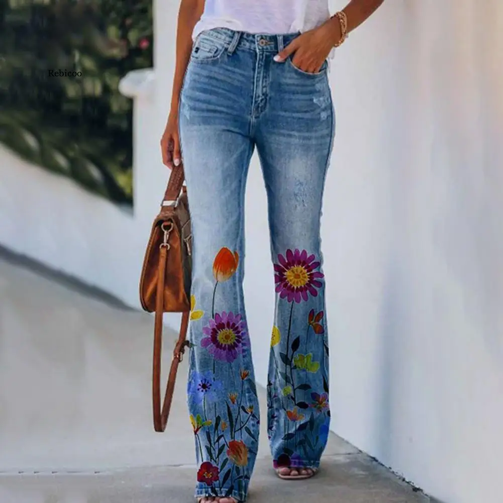 

Pants Full Length Summer Pants Retro Style Flower Print Lady Trousers