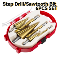 6PCS HSS Ti-coated with Cobalt Straight Groove Step Drill Bit 4-12/4-20/4-32mm Hex Wood Metal Hole Cutter Core Drilling Tool Set