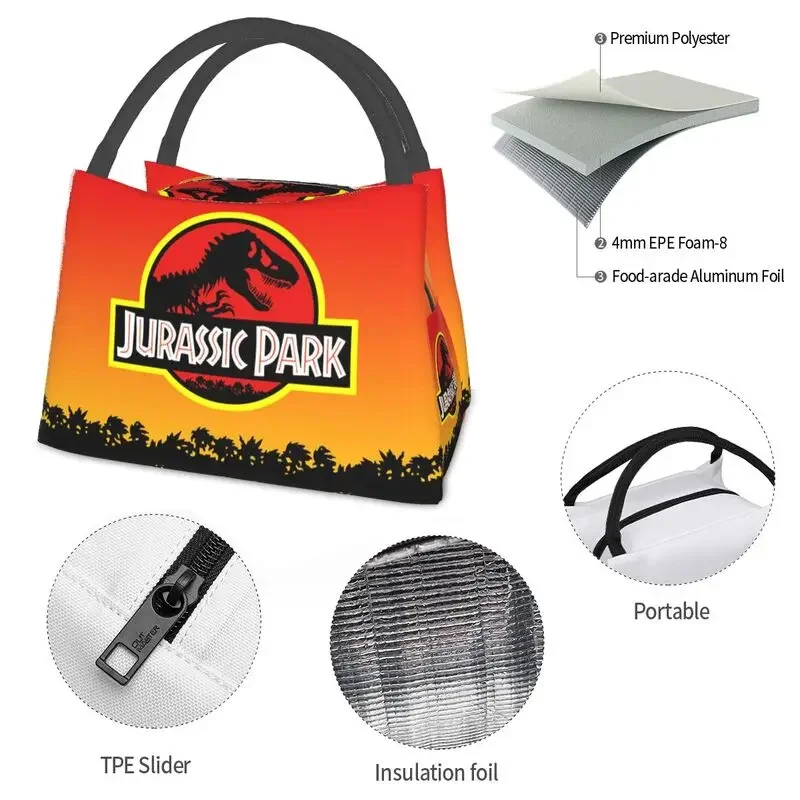 Jurassic Park Dinosaur Print Resuable Lunch Box Women Leakproof Cooler Thermal Food Insulated Lunch Bag Travel Pinic Container