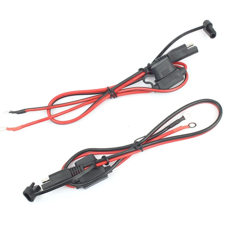 Foxsur 2Pcs Motorcycle Battery Charger Sae Charging Cable Sae Quick Disconnect Plug To 12V Ring Terminal Fuse