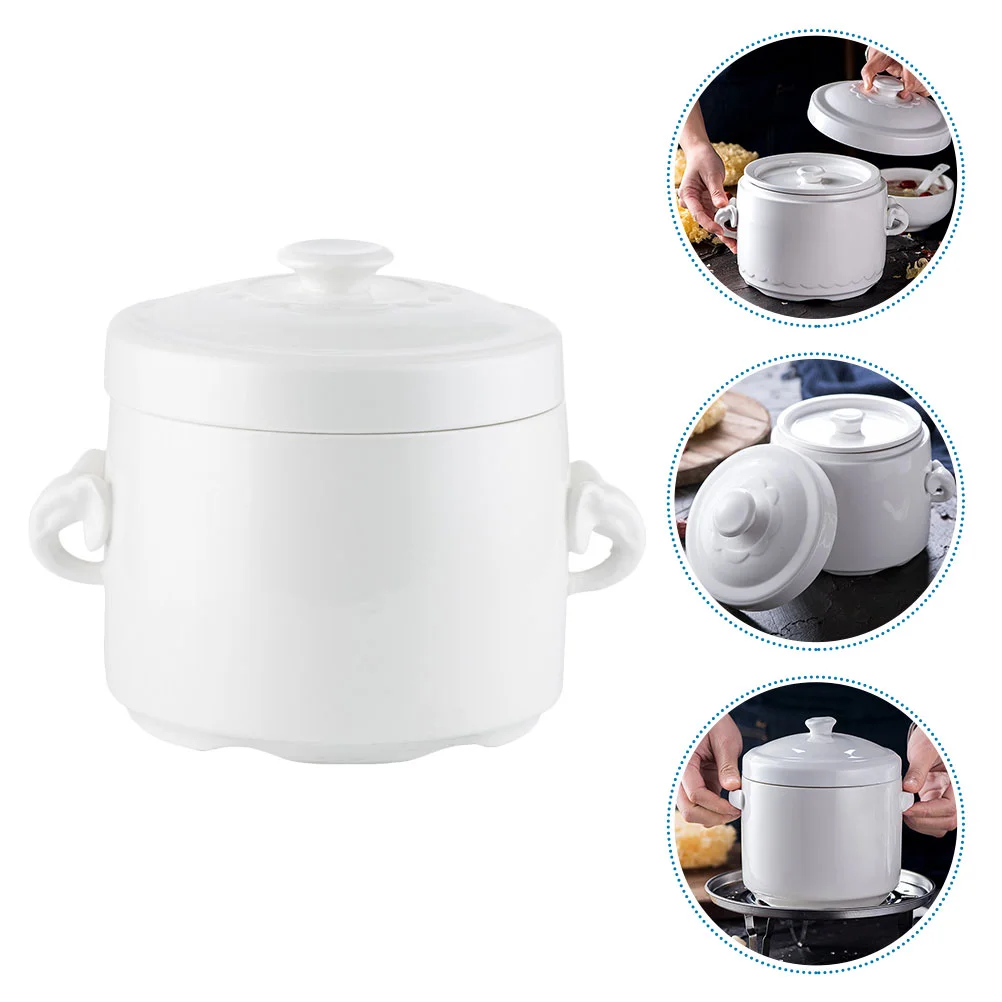 Ceramic Stew Pot Steaming Bowl With Handle Water-proof Soup Cup Oven Simple Stewing White Fungus Binaural